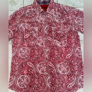 Wrangler 20X Mens Pearl Snap Long Sleeve Shirt Red Paisley — Size Large.